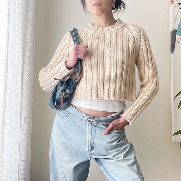 Ganni wool/alpaca blend chunky knit cropped sweater - Picture 1 of 10